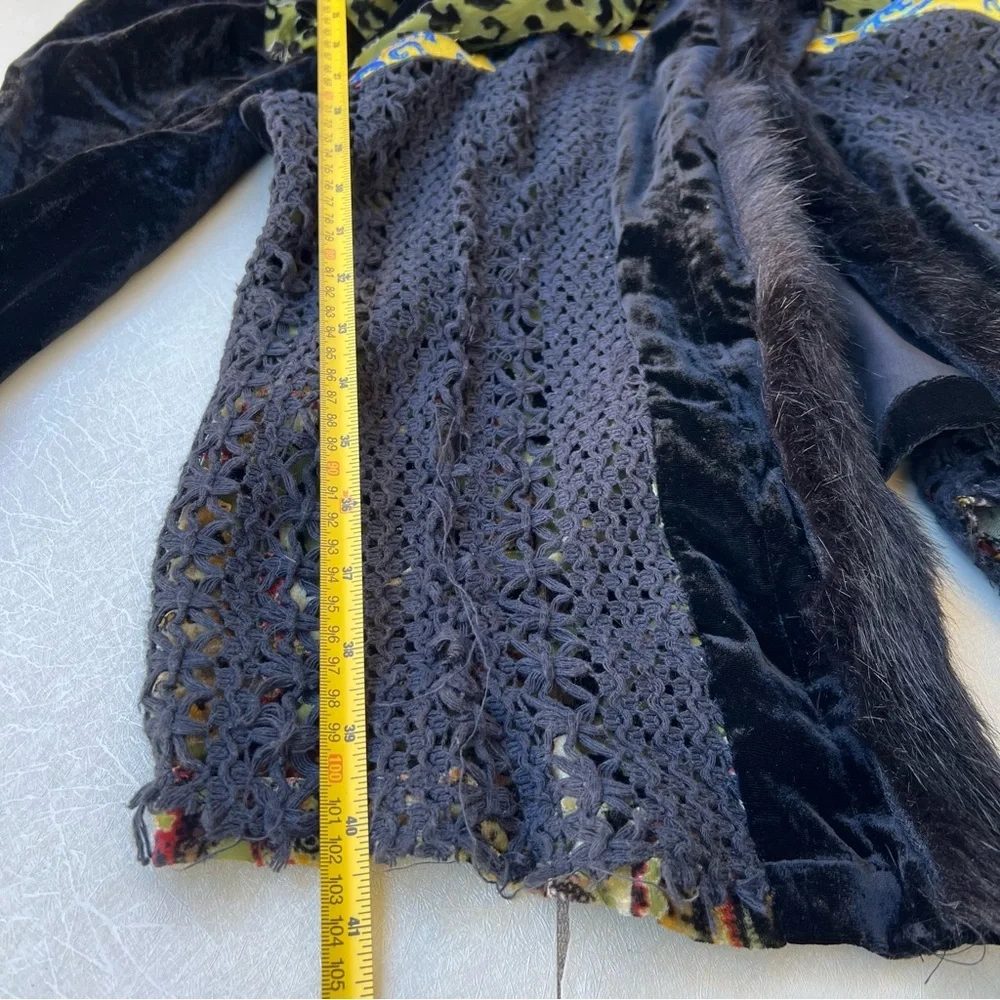 Vintage Ania A Boho Faux Fur Trim Leopard Print Duster Coat Women’s Size Medium